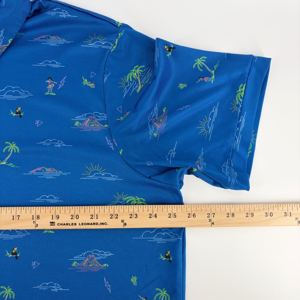 Caddy Cart Golf Shirt Mens XL Blue Hula Girl Tropical Performance Polo Hawaiian - Picture 5 of 7